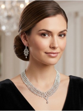 Adjustable Rhinestone Necklace And Earring Set
